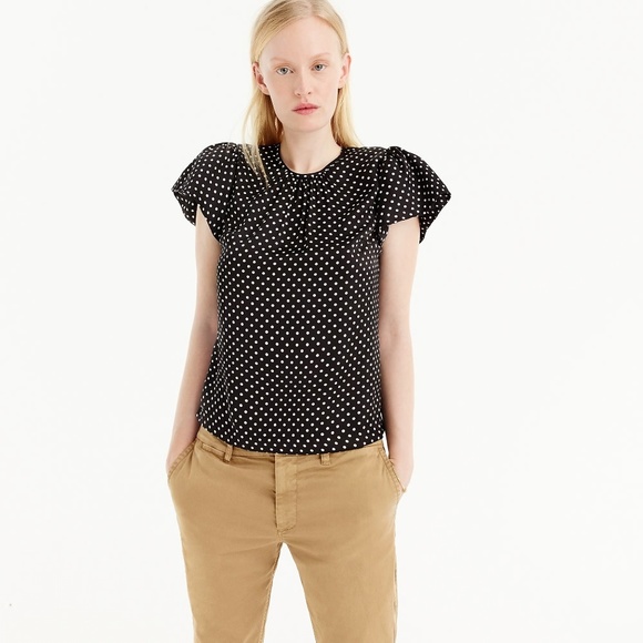 NWT J. Crew Drapey Crepe Polka Dot Cap Sleeve Top - Picture 1 of 3